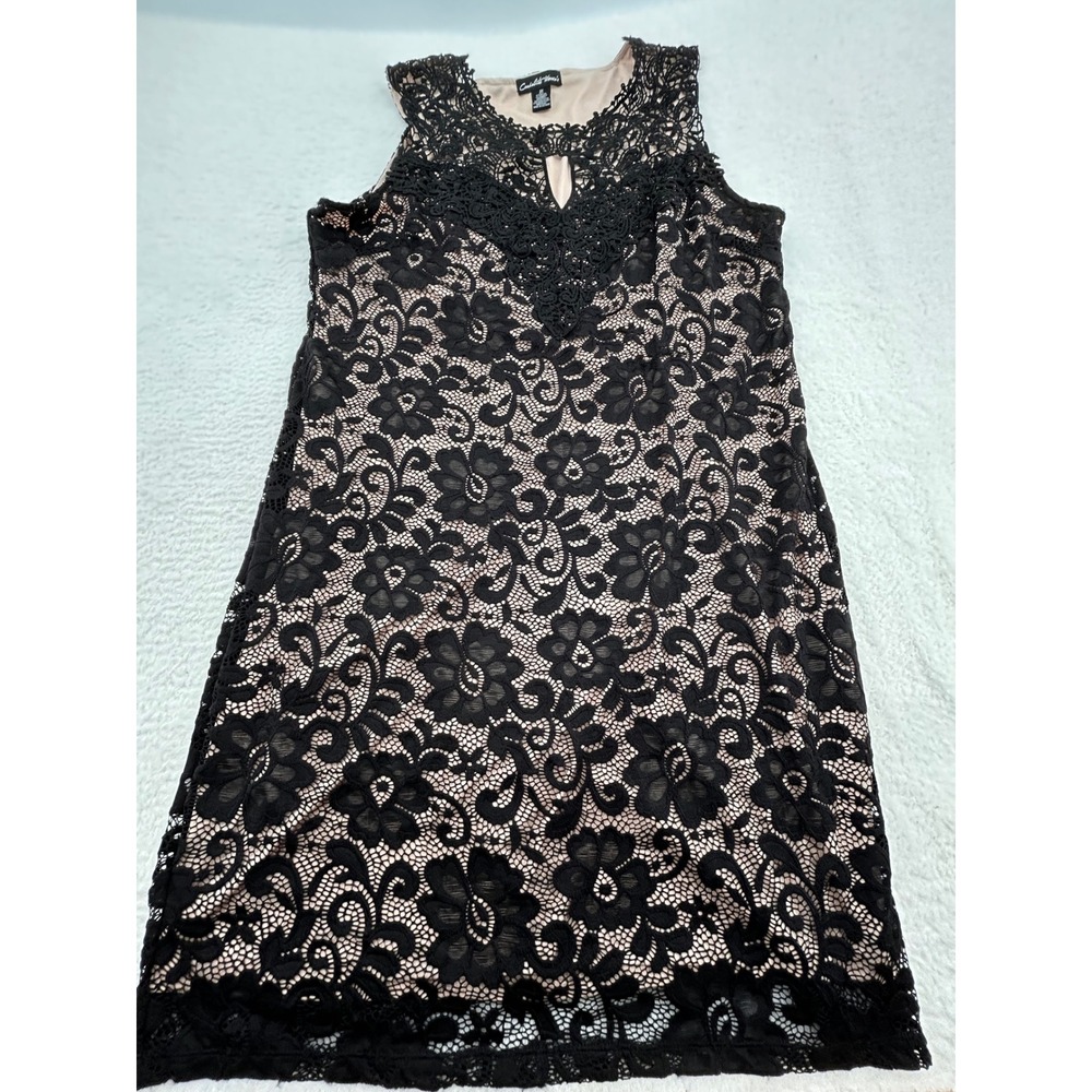 Candalite Womens Black Floral Lace Sleeveless Shift Dress Plus 3X Keyhole Party